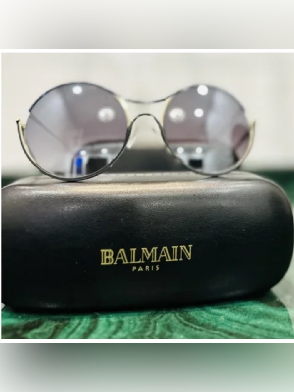 BALMAIN PARIS Round Sunglasses Blue & Gold BL2520B C03 Made in France - LIKE NEW